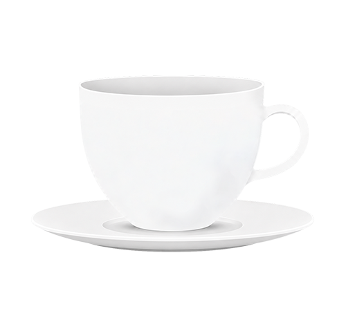 A porcelain coffee cup on a saucer